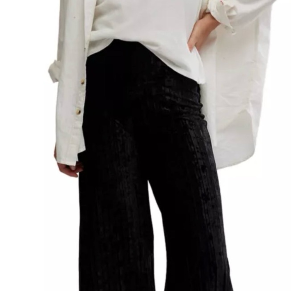 Free People Black Velvet Wide-Leg Flare Pants